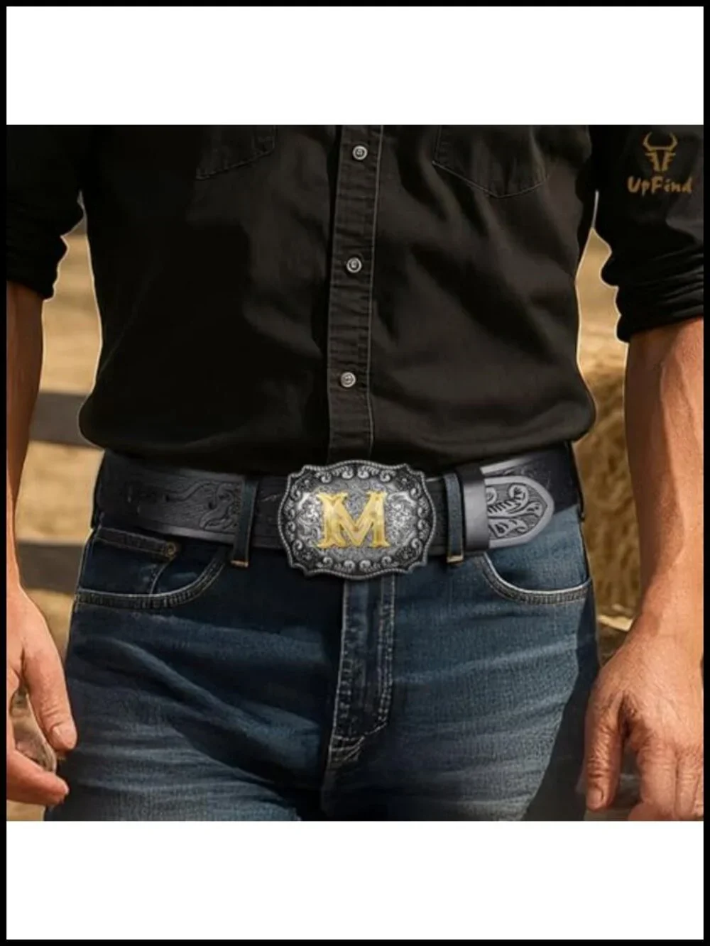 Faux Leather Western Belt Detachable Initial Buckle Men Women